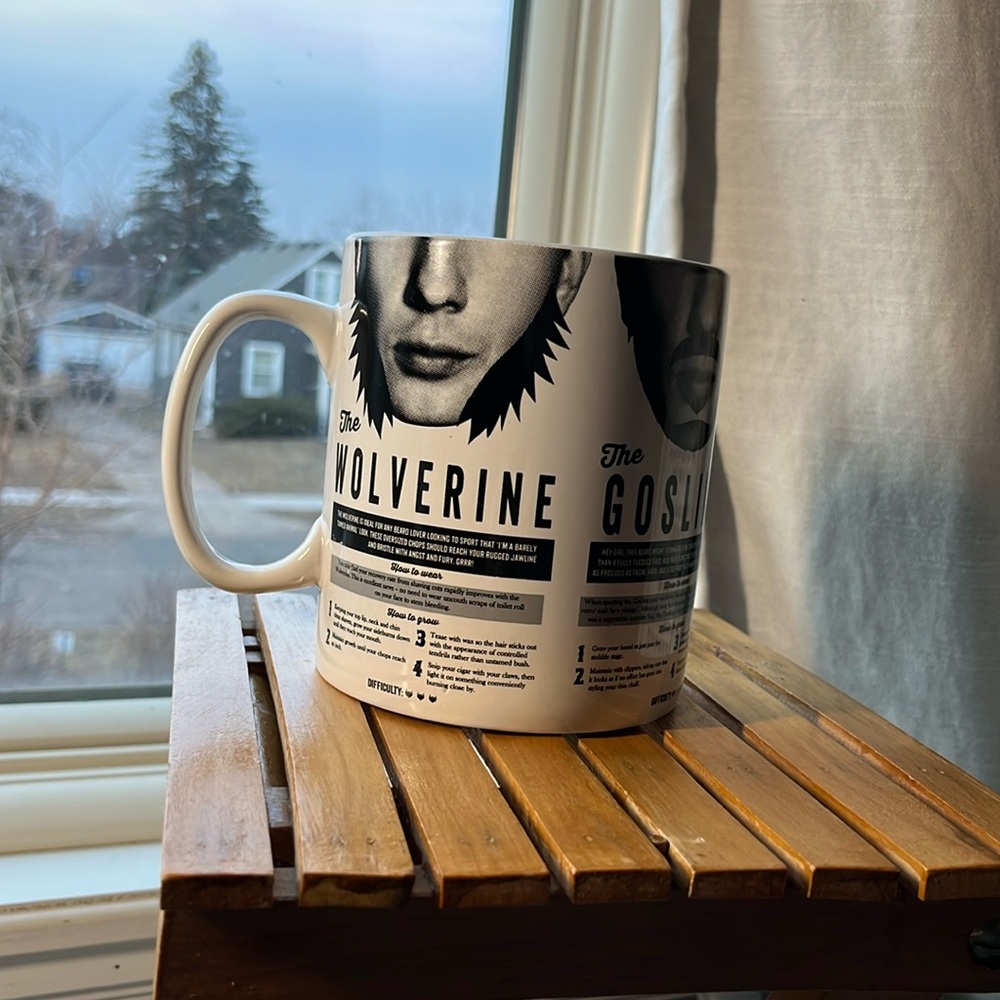 Giant Mug of‎ Beards Gosling Wolverine Lemmy Hemingway